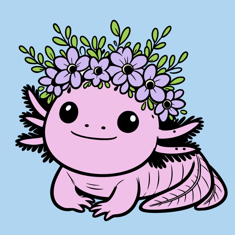 axolotl with a flower crown