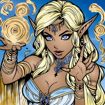 realistic scary beautiful elf sorceress casting spell