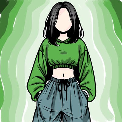 realistic girl faceless with baggy pants and a crop top