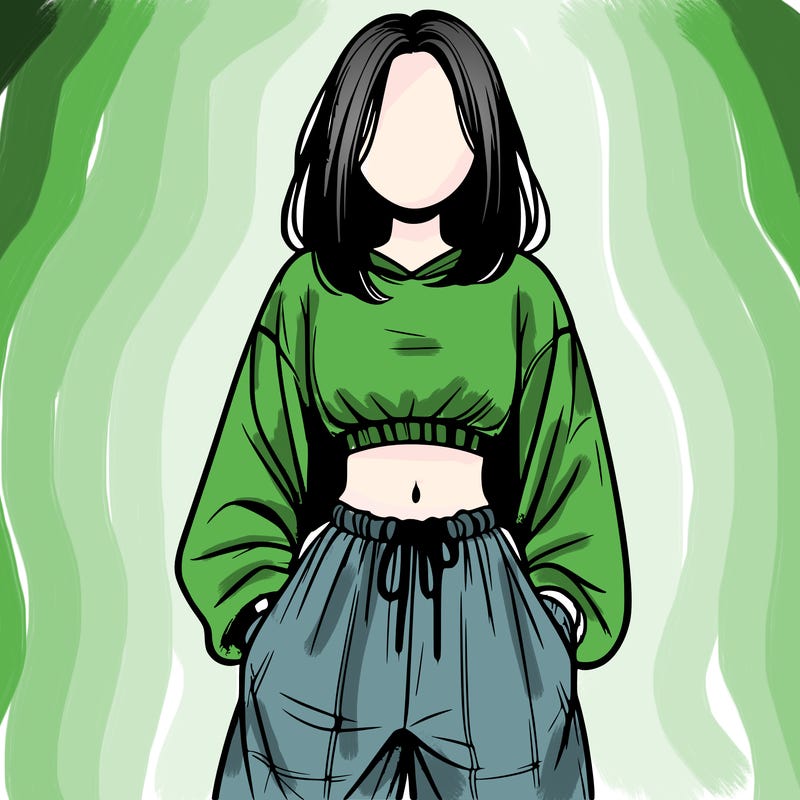 realistic girl faceless with baggy pants and a crop top