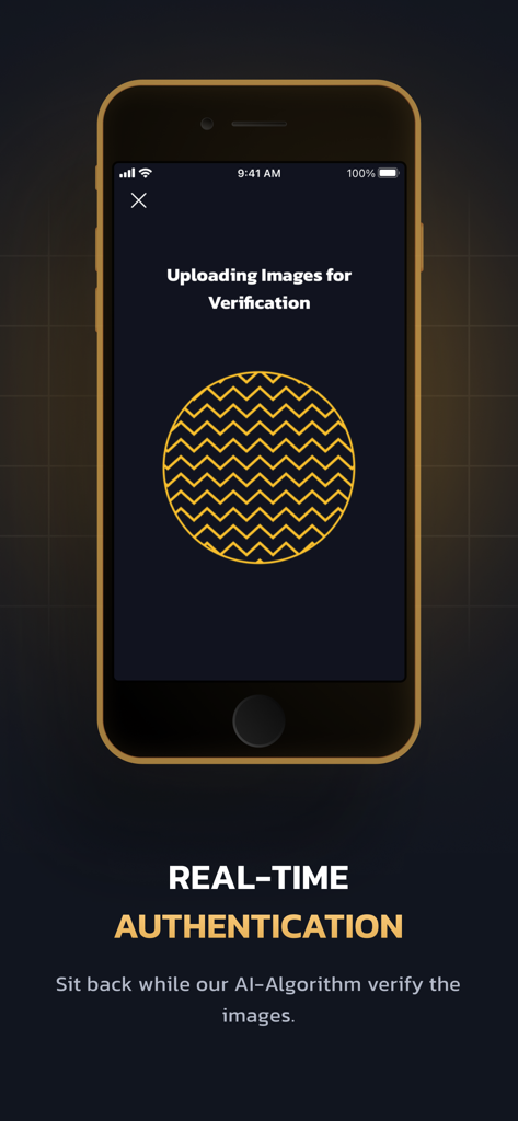 Entrupy - Interface do aplicativo Entrupy mostrando um processo de autenticação de IA em tempo real para verificar imagens de bens de luxo.