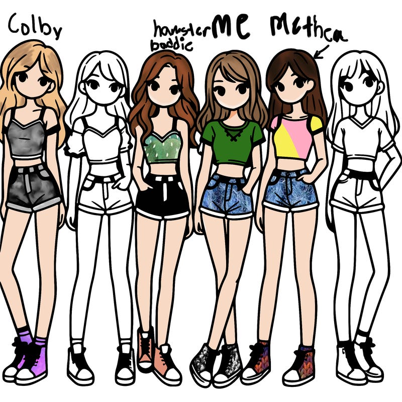 a group of girls wearing crop tops and shorts