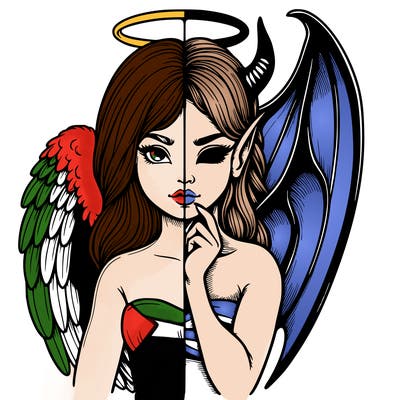 realistic angel half demon