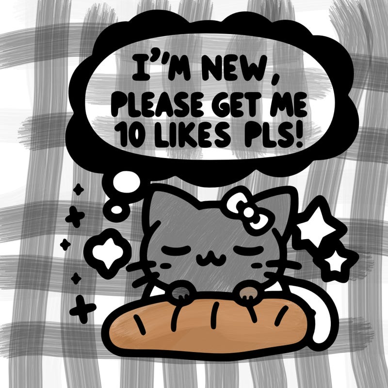 kitty taking a nap dream talking and saying "i'm new, please get me at least 10 likes pls!!"