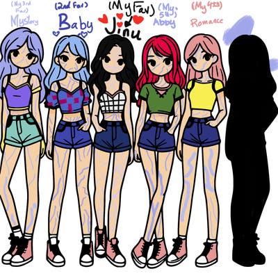 a group of girls wearing crop tops and shorts