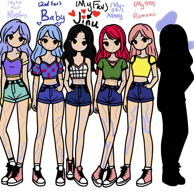 a group of girls wearing crop tops and shorts