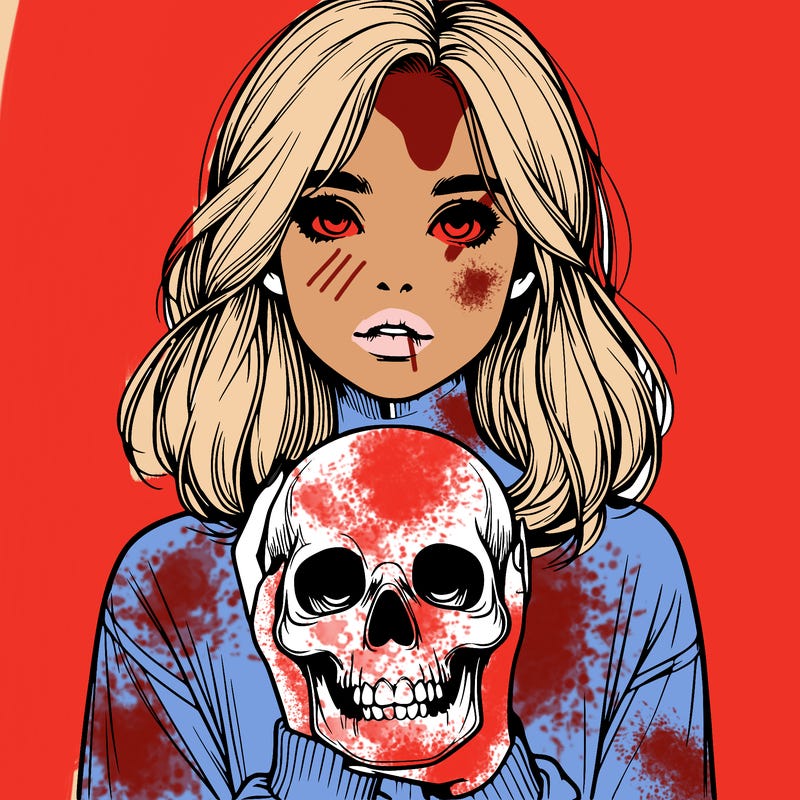 realistic girl holding a skull