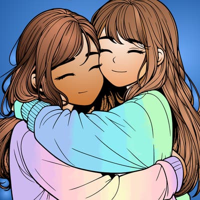 realistic two girls hugging