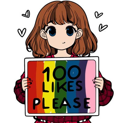 a girl holding a sign saying 100 likes please