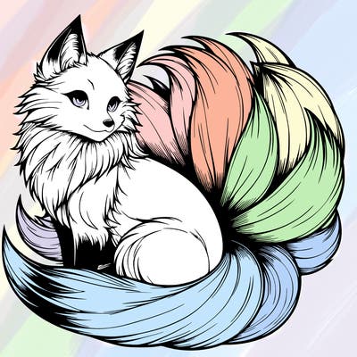 realistic detailed 9 tailed anime fox