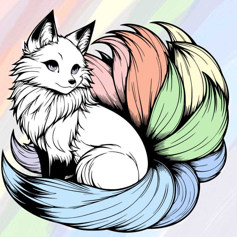 realistic detailed 9 tailed anime fox