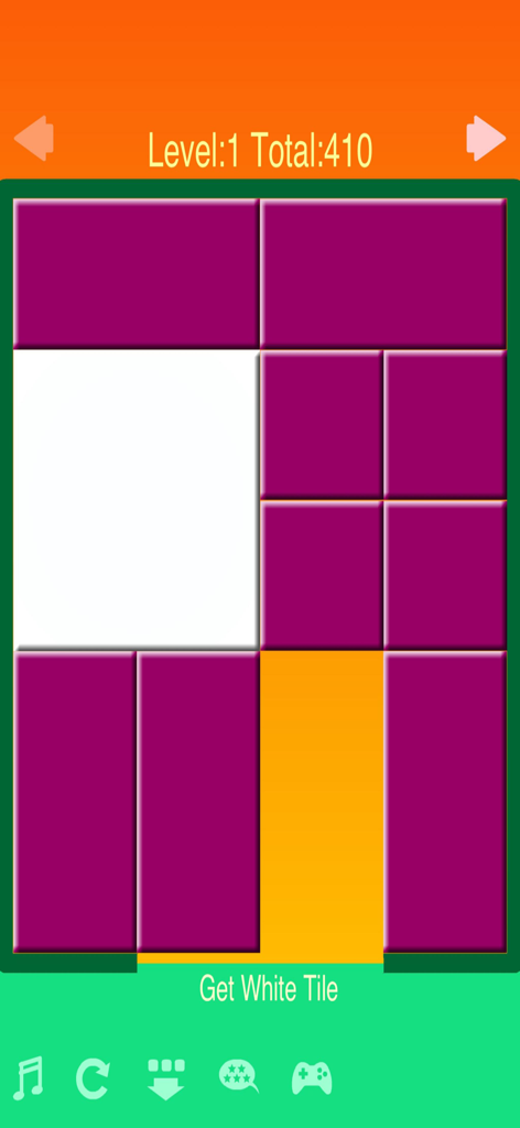 Tela de jogabilidade móvel do quebra-cabeça de blocos deslizantes Obtenha a Peça Branca com peças roxas e um quadrado branco