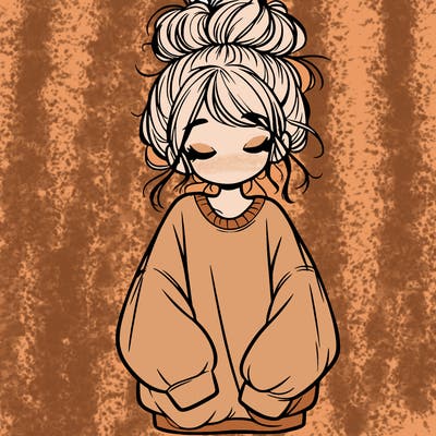 girl with baggy sweatshirt and messy bun