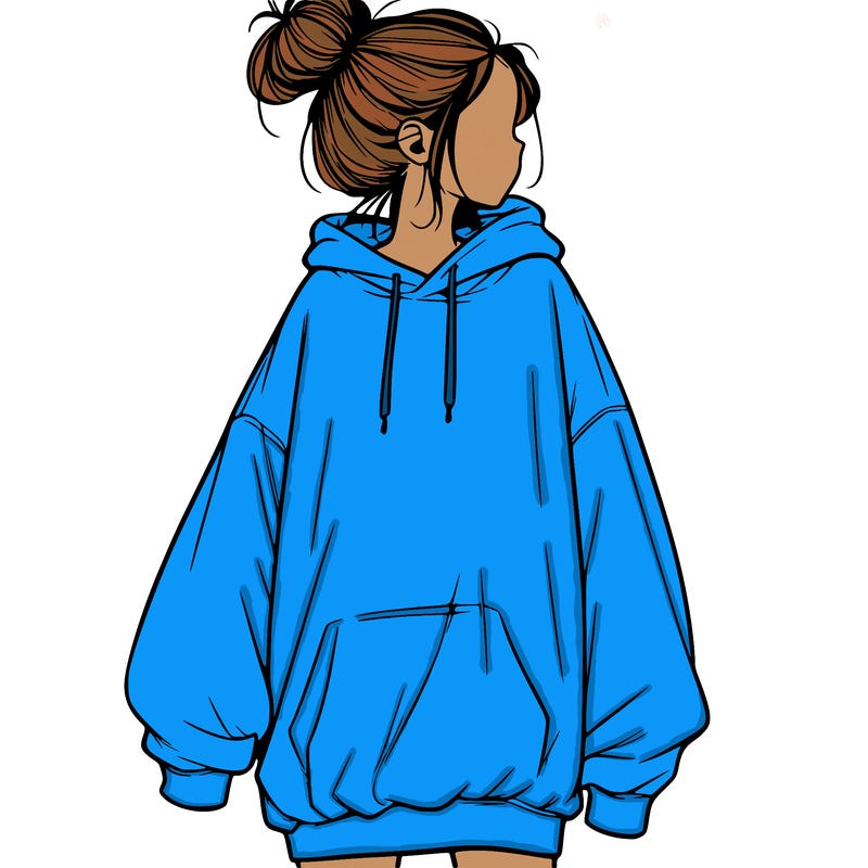 realistic girl with a oversized sweatshirt on and a bun