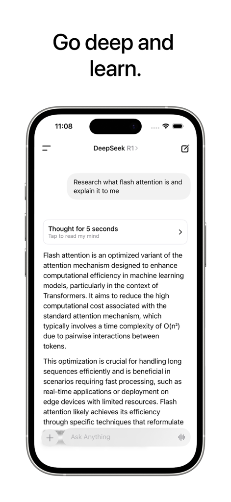 Local AI Chat - pocket - DeepSeek R1 AI model explaining a technical concept in the Local AI Chat pocket mobile app