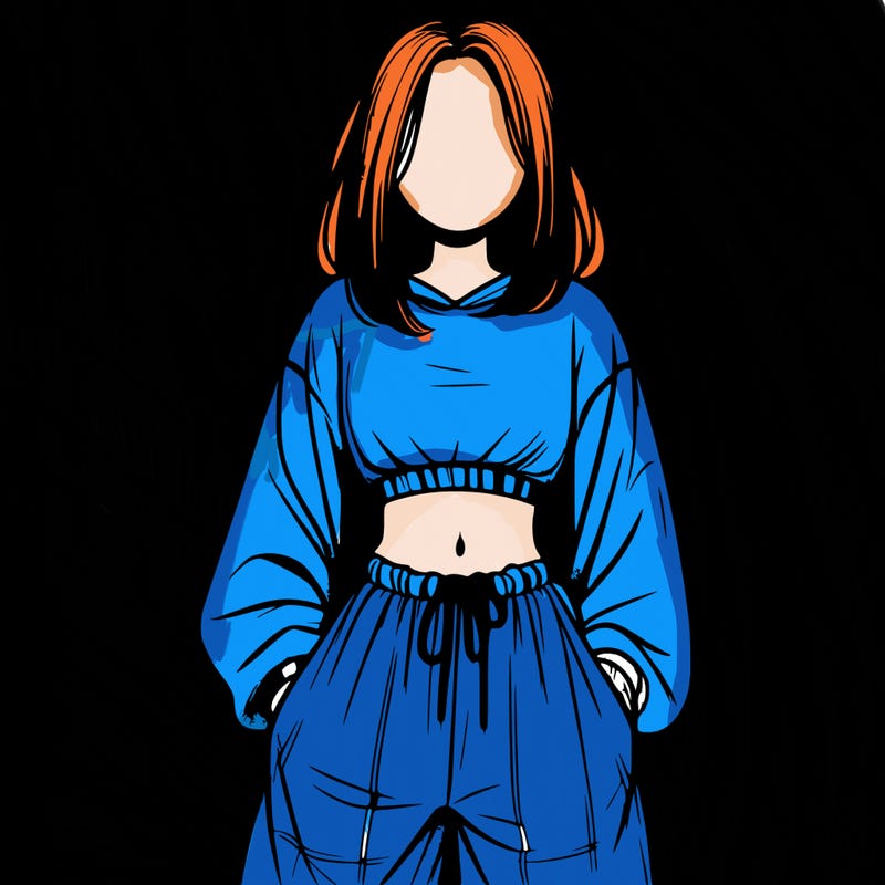 realistic girl faceless with baggy pants and a crop top