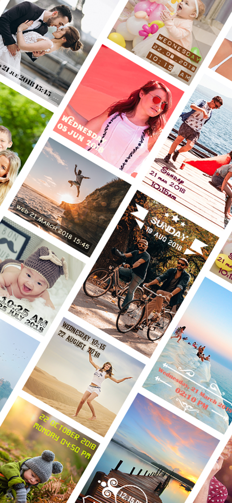 Collage of photos showing different decorative date and time stamp templates