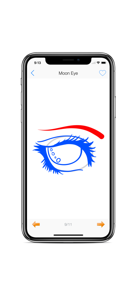 Draw Human Body - Hair Style - A step by step drawing tutorial of a moon eye on a mobile phone screen.