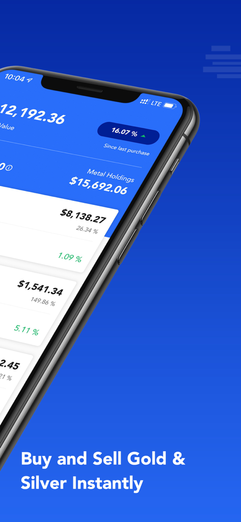 OneGold app dashboard displaying precious metals investment portfolio and market performance.