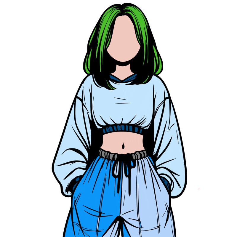 realistic girl faceless with baggy pants and a crop top