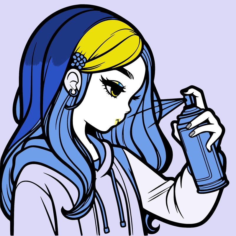 a realistic girl spray painting