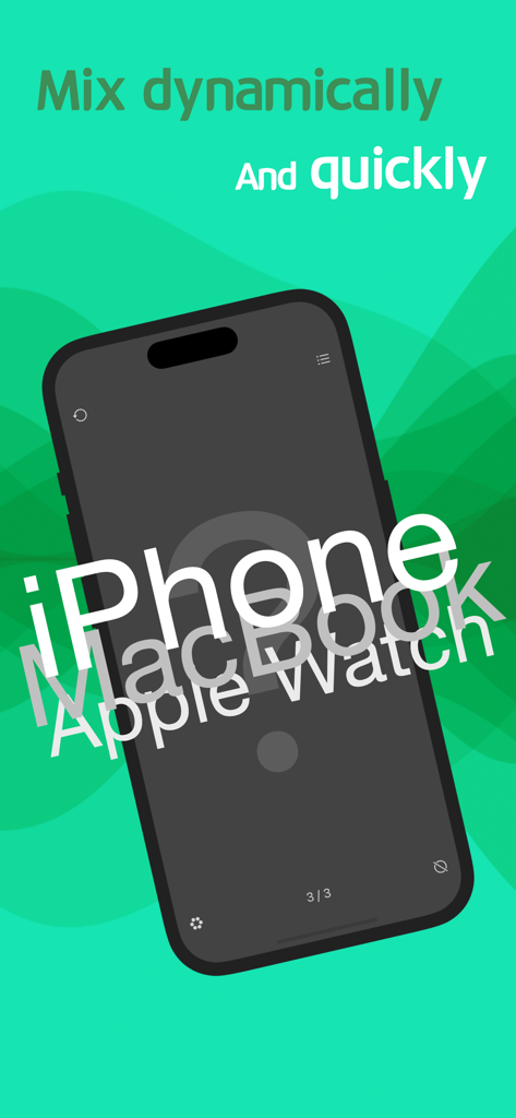 RANDOMI-App-Oberfläche, die dynamisches Mischen von Elementen auf einem Smartphone-Bildschirm zeigt.