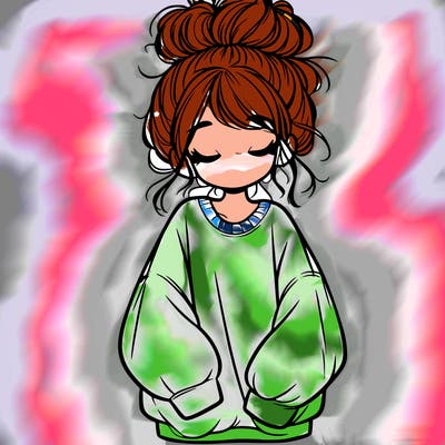 girl with baggy sweatshirt and messy bun