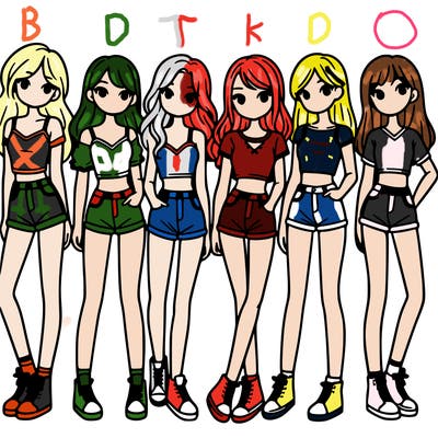 a group of girls wearing crop tops and shorts