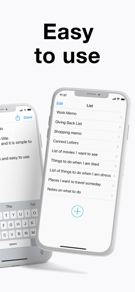 Notepad - Simple Notes & Memo - Simple notepad app interface showing a list of notes on an iPhone