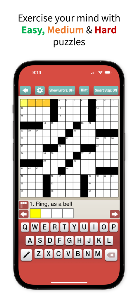 Penny Dell Daily Crossword - Penny Dell Daily Crossword puzzle game interface on a smartphone screen showing a grid and keyboard
