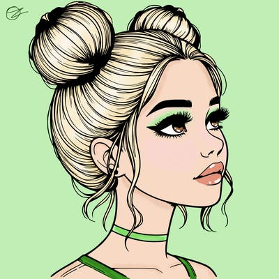 realistic girl with buns on the top of her head