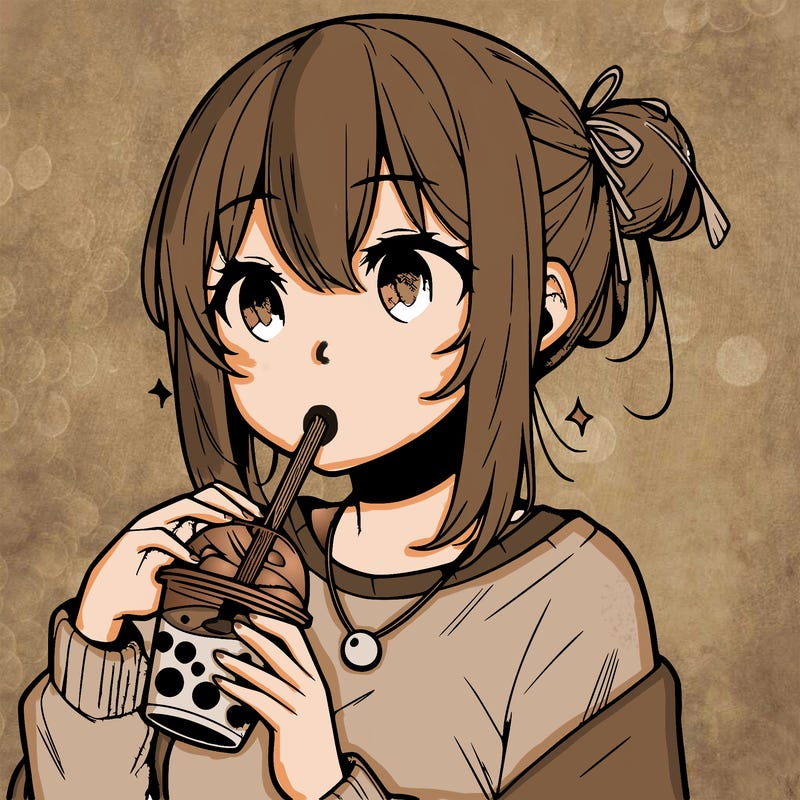 manga character drinking boba
