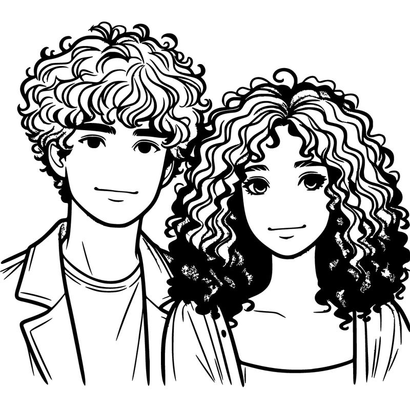 realistic couple with curly hair