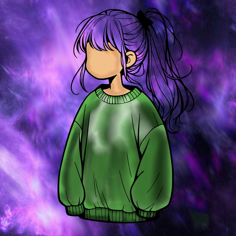 realistic girl with oversized sweatshirt and ponytail