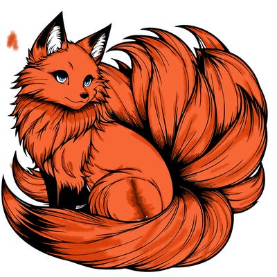 realistic detailed 9 tailed anime fox
