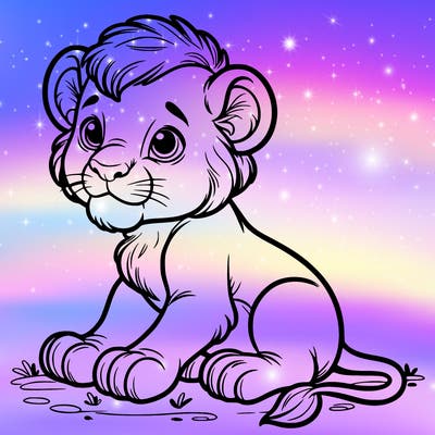 a baby lion sitting down