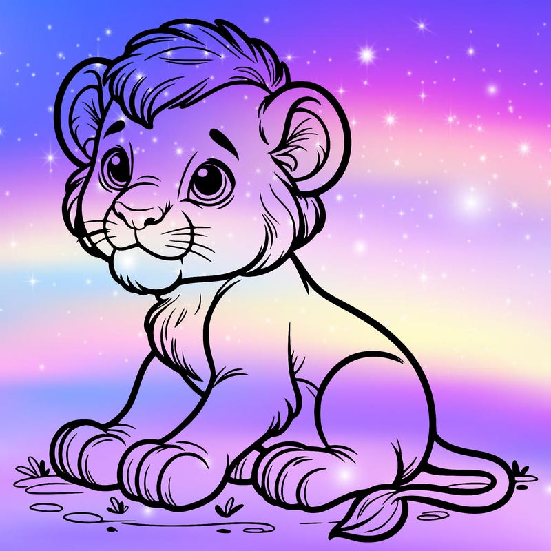 a baby lion sitting down