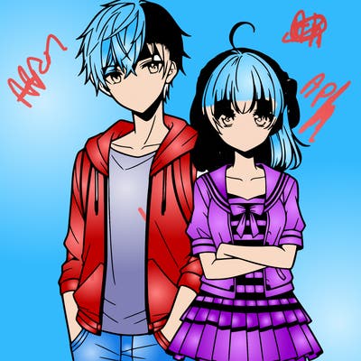 anime teen girl and boy