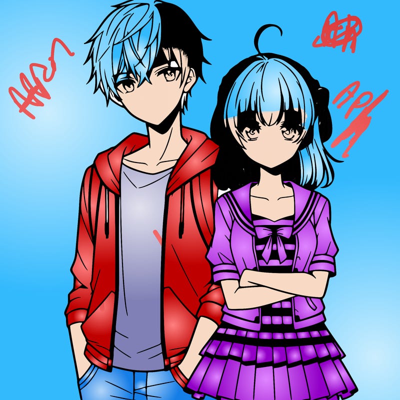 anime teen girl and boy