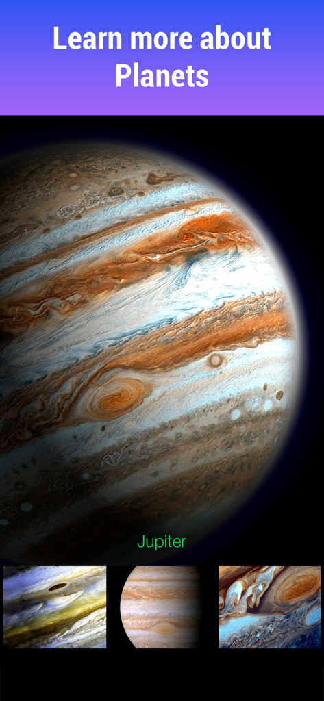 Star Walkアプリで、天文情報とともに木星の詳細ビューを表示。