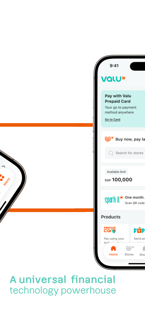 Valu - Panel de la aplicación móvil Valu mostrando opciones de tarjeta prepago y servicios de compra ahora y paga después