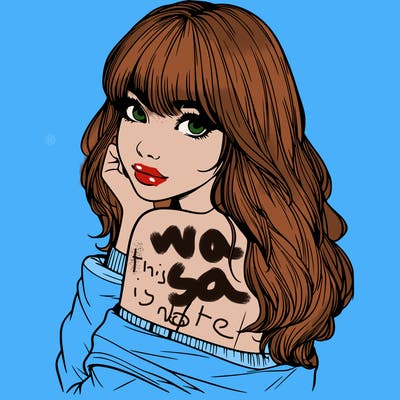 realistic girl with bangs looking over her shoulder