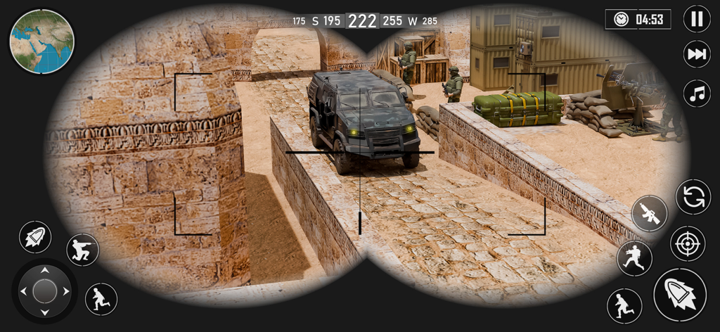 Gun Strike PvP Battle-Shooting - Sniper scope view of a military vehicle in Gun Strike PvP Battle-Shooting gameplay