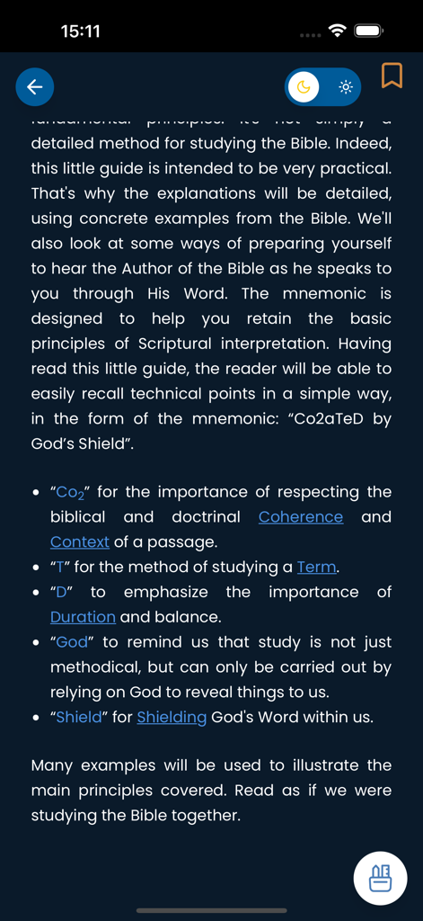 Yada Project - Uma tela do aplicativo Projeto Yada explicando um mnemônico para interpretação rigorosa do estudo bíblico.