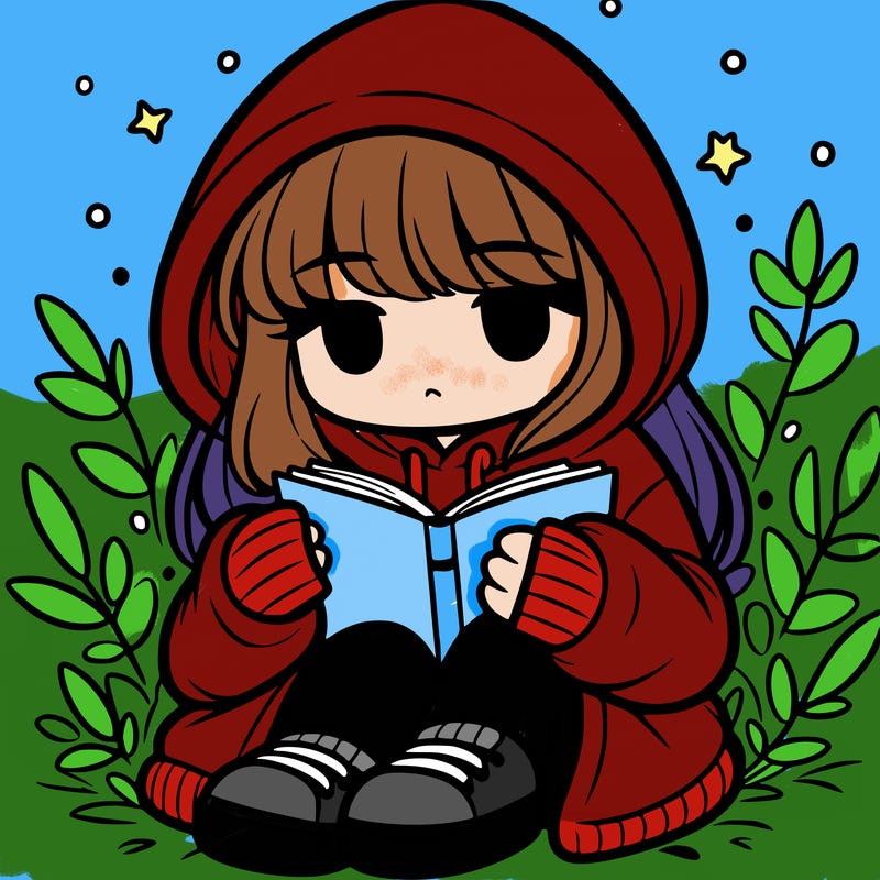 girl in oversized hoodie reading a book