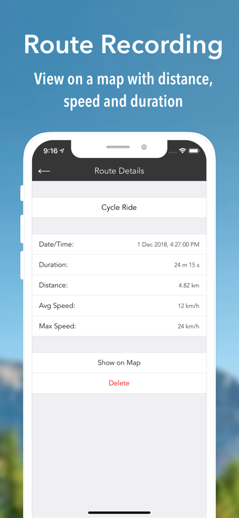 iMaps+ for Google Maps - iMaps plus app screen showing recorded route details for a cycle ride including duration distance and speed