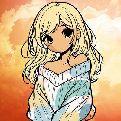shy pretty girl wearing a sweater that is falling off one shoulder portrait