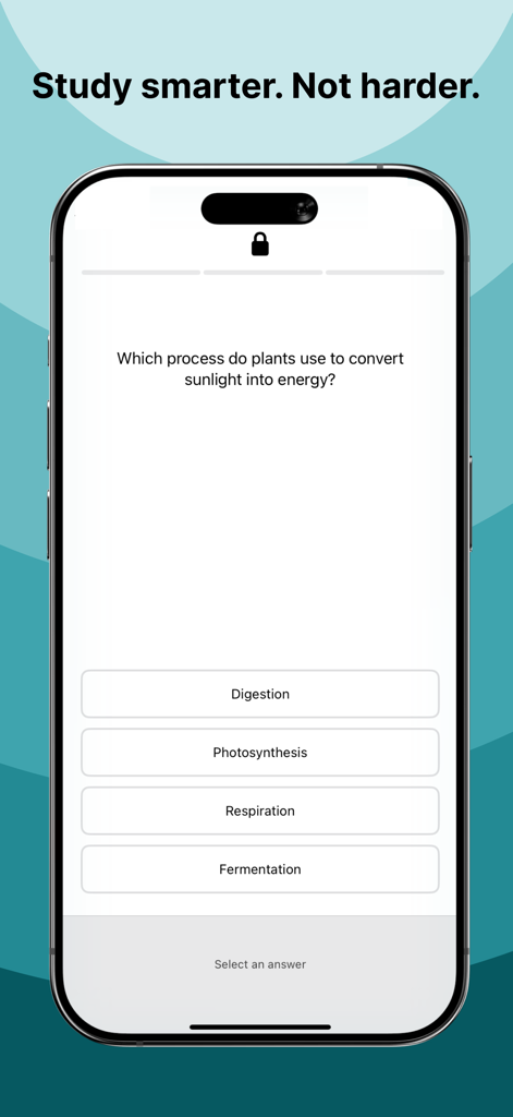 Study Guard: Study & Focus - Study Guard app interface showing a multiple choice biology question on a locked screen