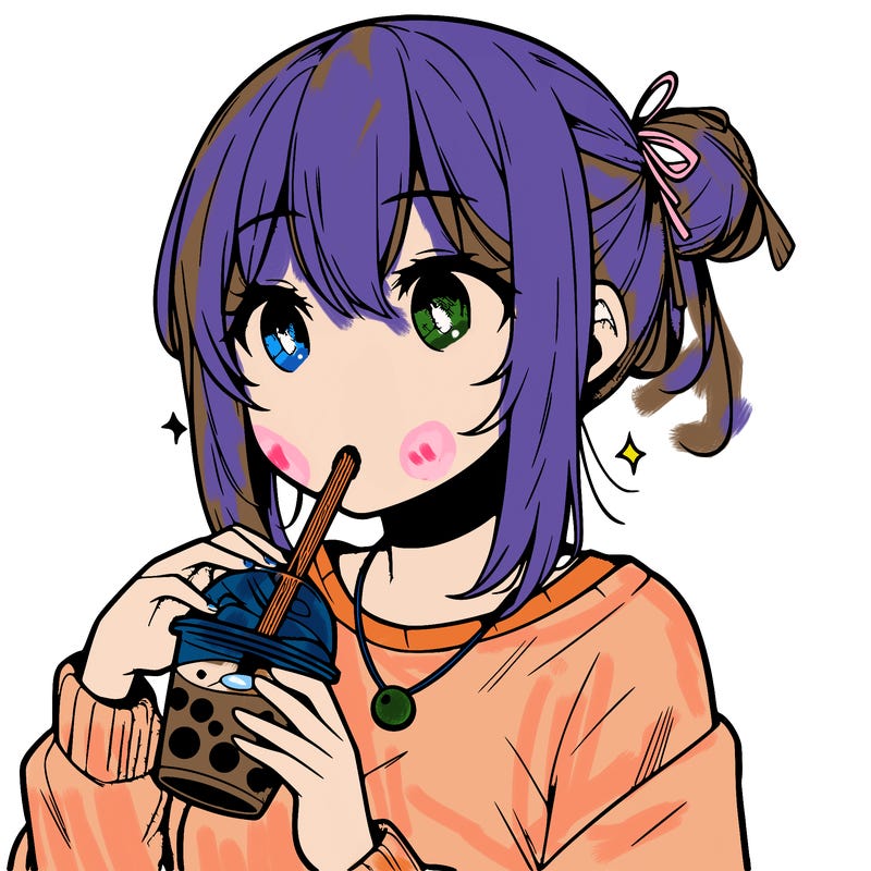 manga character drinking boba