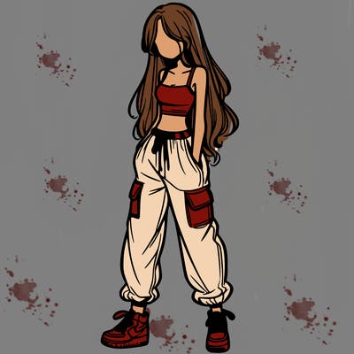 girl in baggy pants crop top and long hair